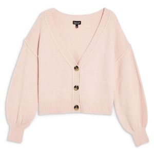 Topshop Horn Button Crop Cardigan in Pink